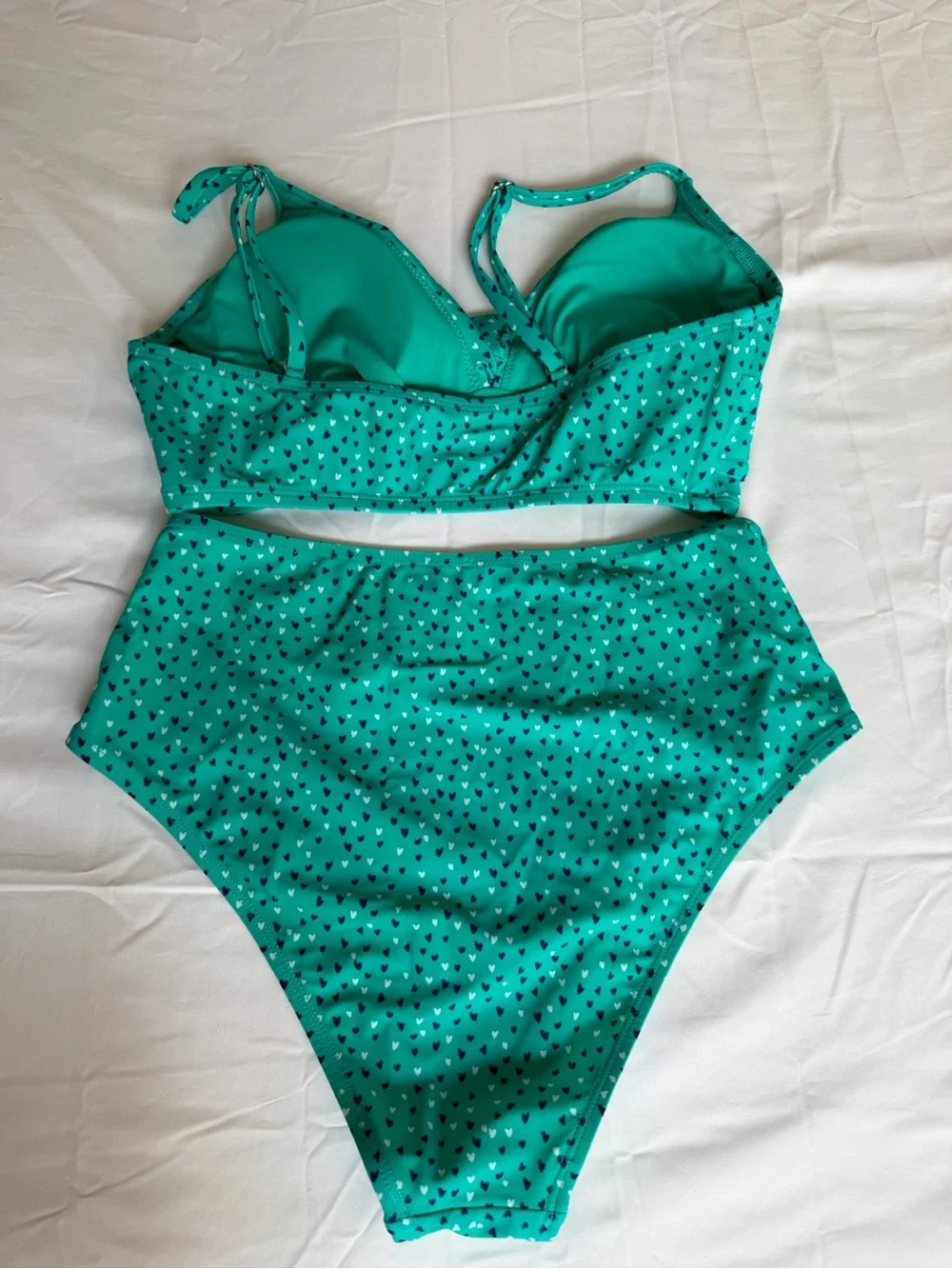 Teal Heart Print Two-Piece Bikini Set